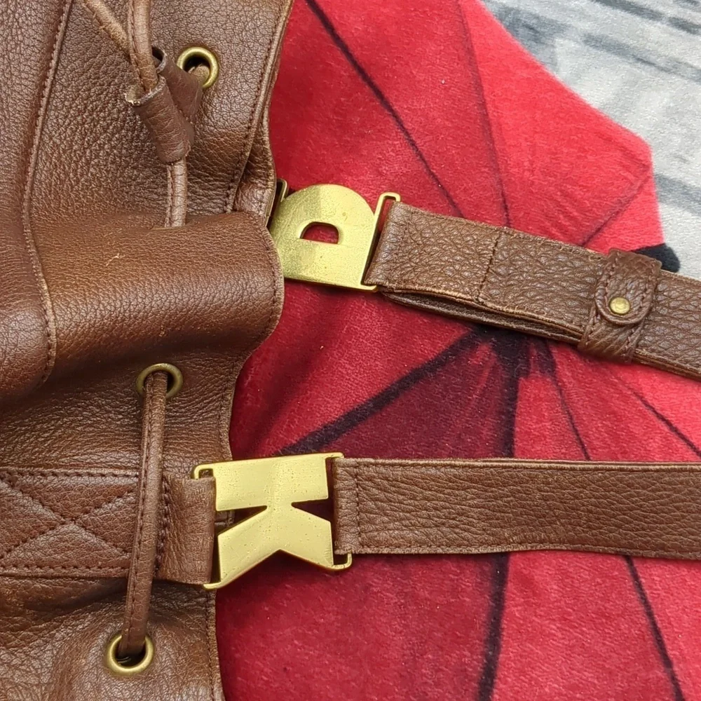 Donna Karen brown leather drawstring purse - Picture 3 of 11
